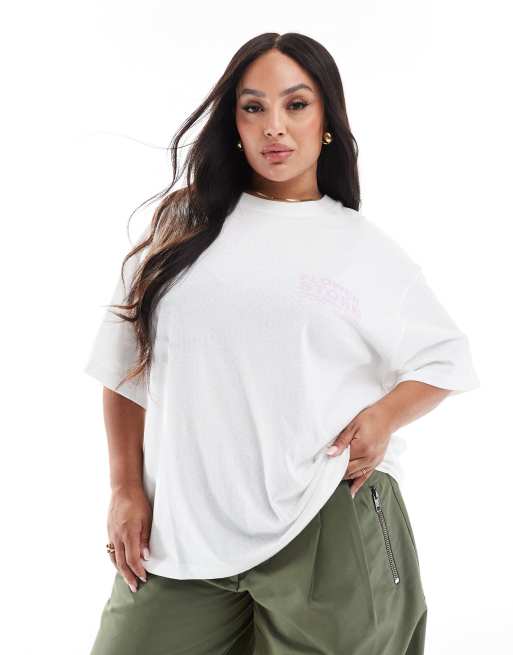 ASOS DESIGN Curve oversized linen look T-shirt with flower shop graphic