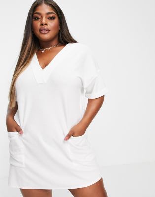 v neck t shirt dress white