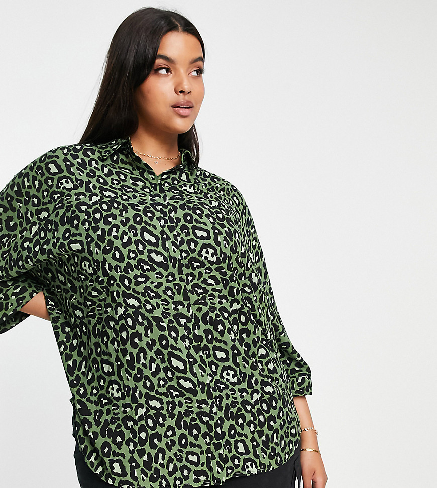 Plus-size shirt by ASOS DESIGN Daywear dressing done right Leopard print Spread collar Button placket Oversized fit