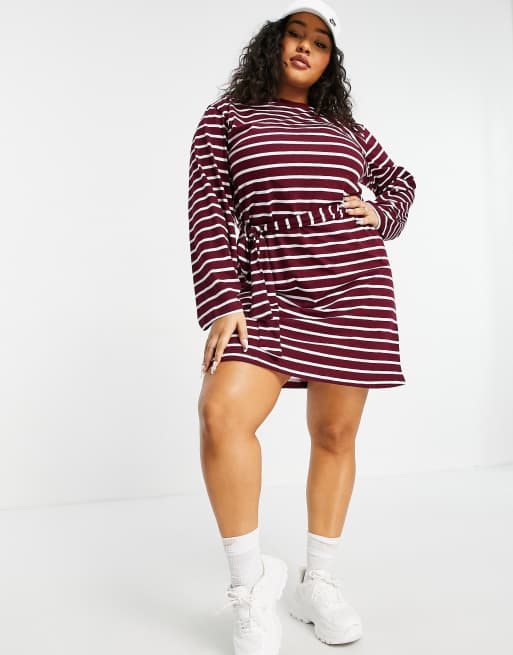 Red contrast stripe oversized store boyfriend t shirt dress