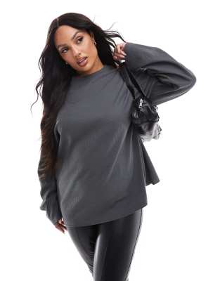 ASOS DESIGN Curve oversized long sleeve T-shirt in waffle-Gray