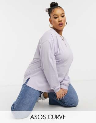 ASOS DESIGN Curve oversized long sleeve t-shirt with cuff detail in iced lilac-Purple