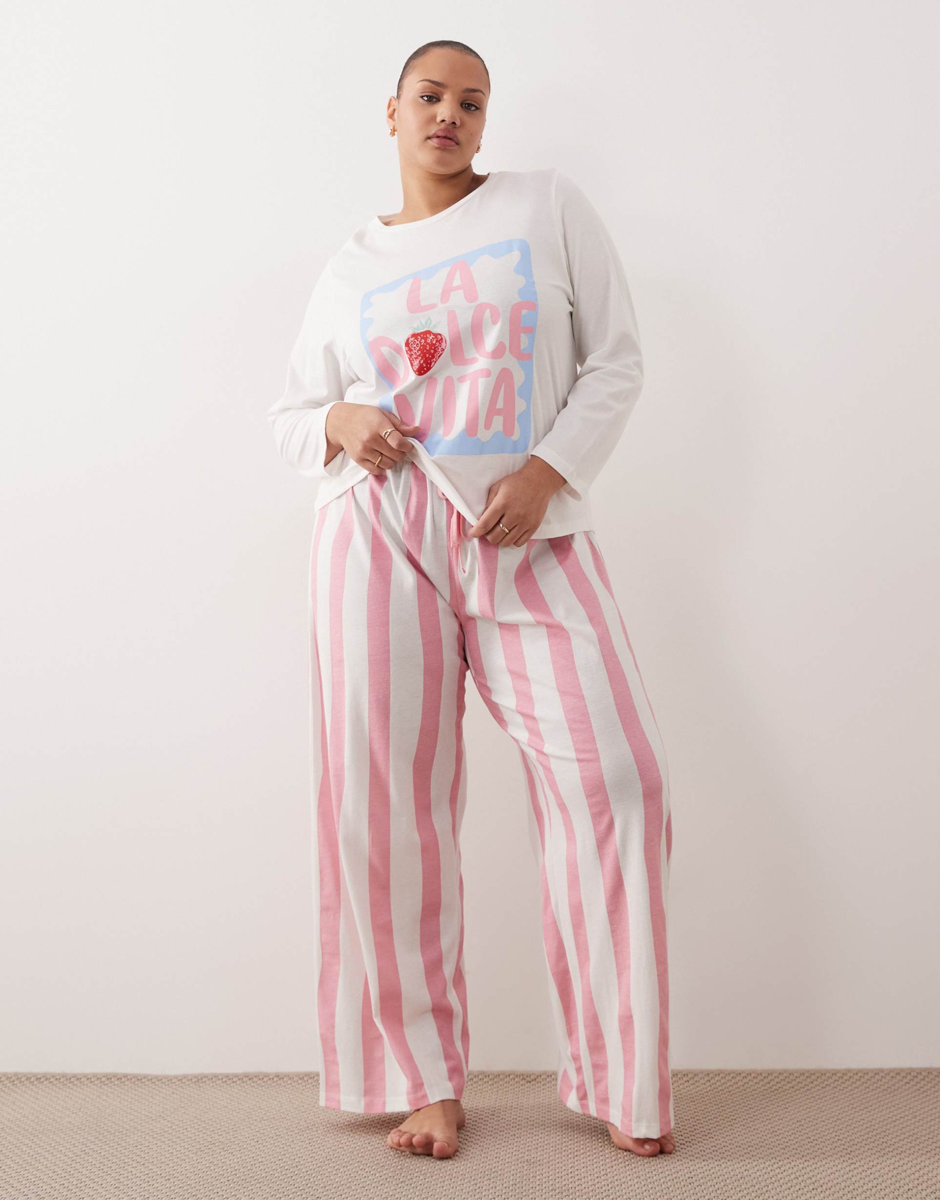 asos design curve oversized long sleeve tee & pajama pants set in 'la dolce vita' print