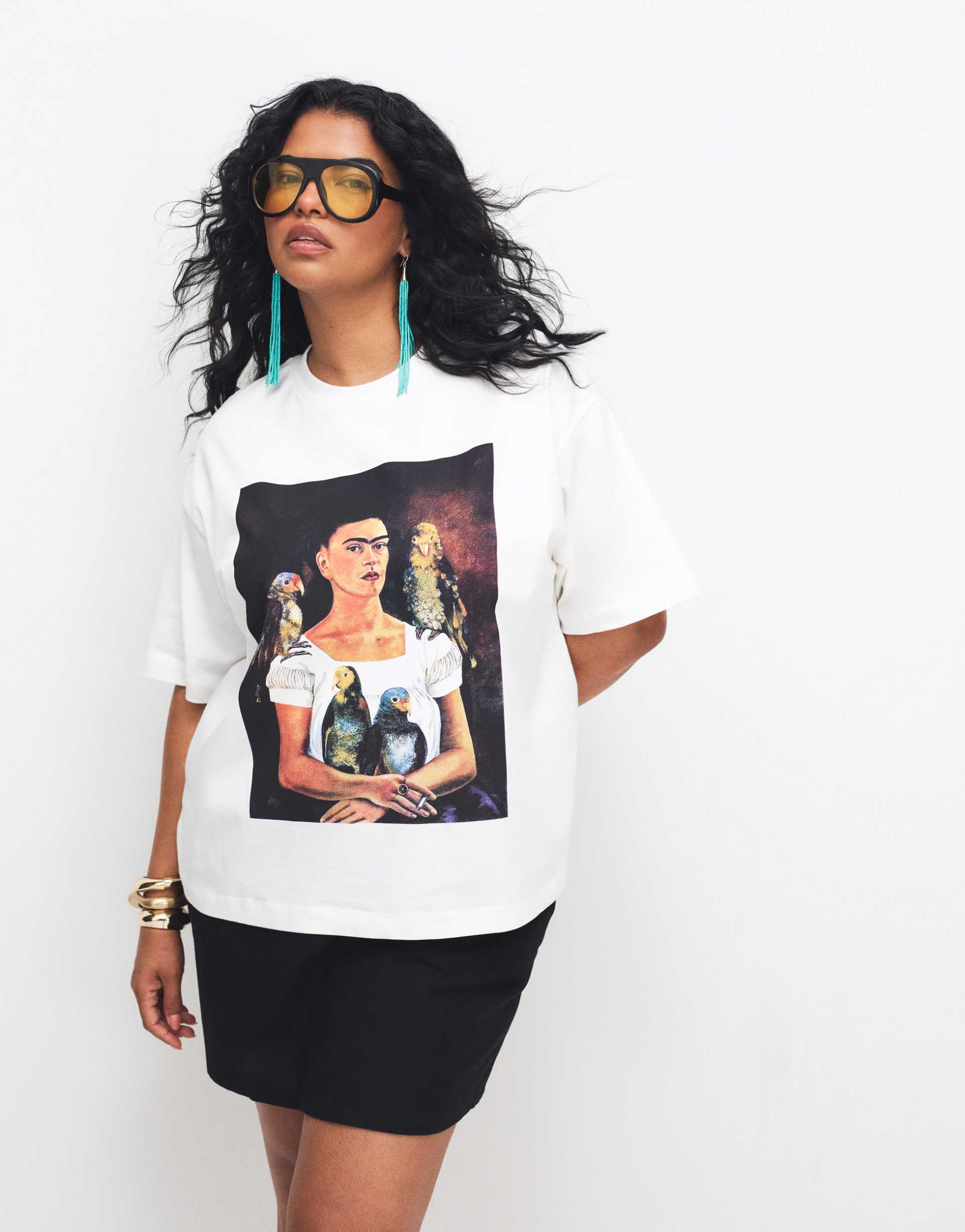 asos design curve oversized me and my parrots art t-shirt in white