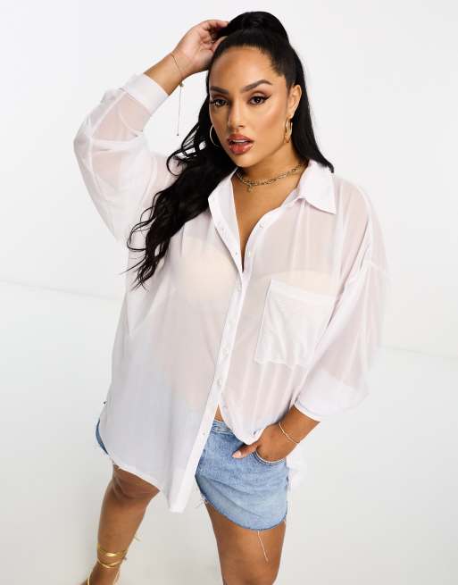 White Long Sleeve Oversized Chiffon Shirt