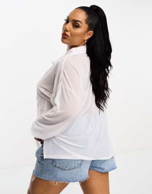 ASOS DESIGN Curve oversized mesh shirt in white | ASOS