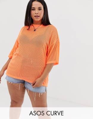 neon orange mesh top