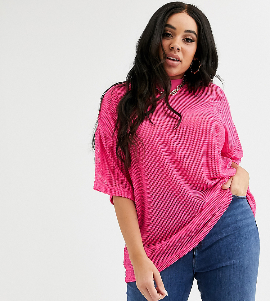 ASOS DESIGN Curve - Oversized mesh T-shirt-Roze