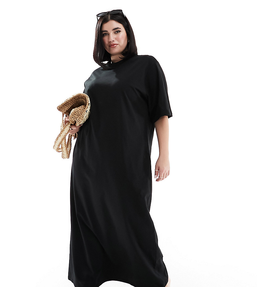 Asos Curve Asos Design Curve Oversized Midaxi T-shirt Dress In Black
