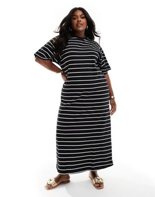 ASOS DESIGN Curve oversized midaxi t-shirt dress in black and white stripe
