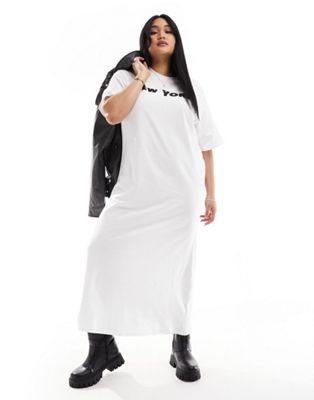 ASOS DESIGN Curve oversized midaxi t-shirt dress in slogan print-Multi