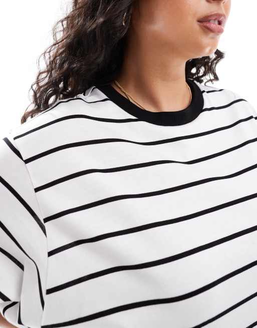 ASOS DESIGN Curve oversized midaxi t-shirt dress in white and black stripe, 3 of 4