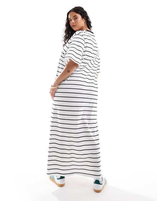 ASOS DESIGN Curve oversized midaxi t-shirt dress in white and black stripe, 4 of 4