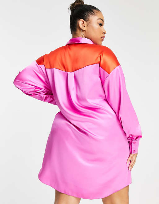 ASOS DESIGN Curve - Oversized mini jurk met ongelijke zoom in roze en rood , 2 van 4
