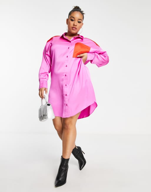 ASOS DESIGN Curve - Oversized mini jurk met ongelijke zoom in roze en rood , 4 van 4