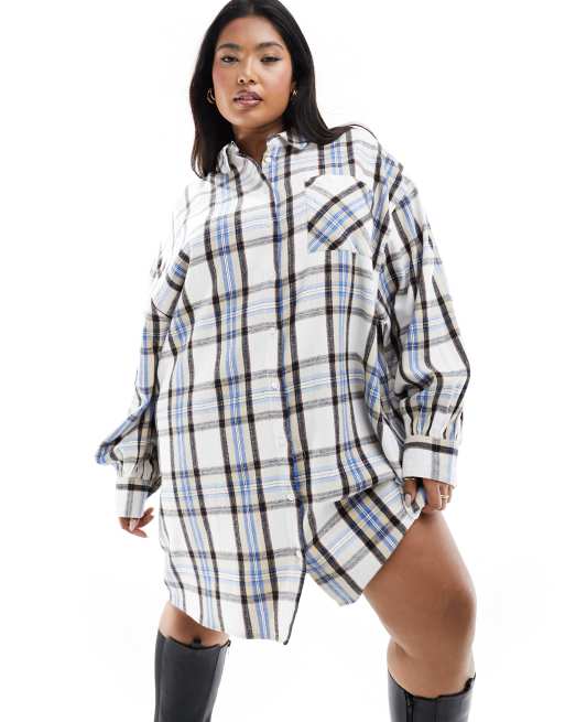 asos curve shirt dress ASOS DESIGN Curve sleeveless mini shirt dress with corset waist detail in  blue stripe