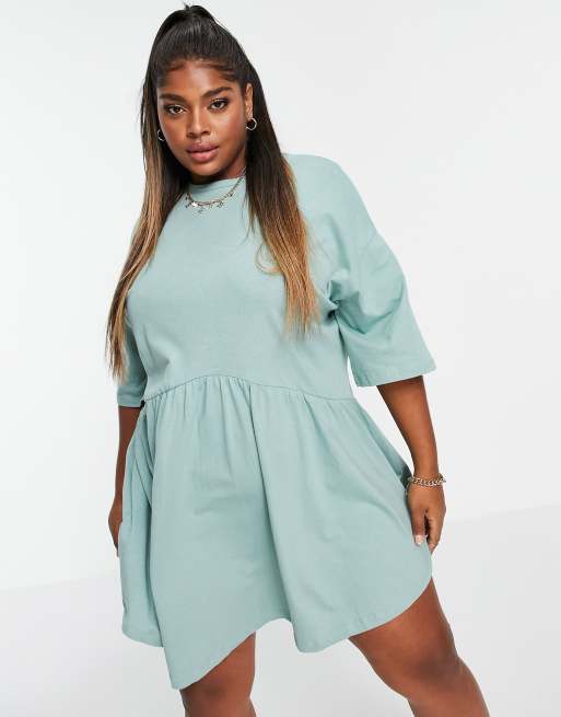 ASOS DESIGN Curve oversized mini smock dress with dropped waist in rose