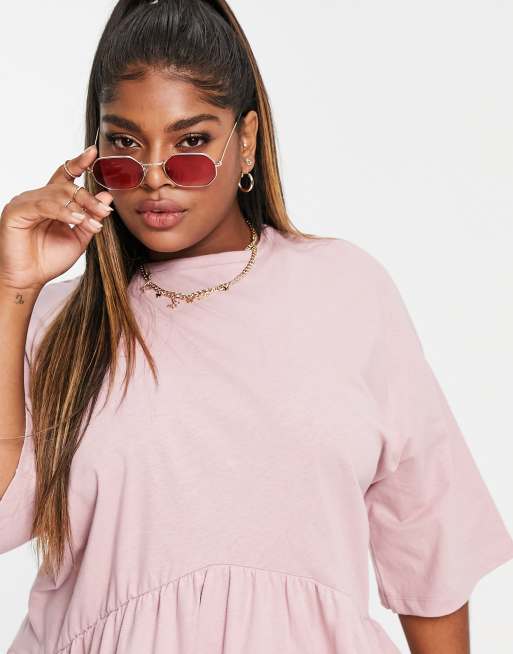 ASOS DESIGN Curve oversized mini smock dress with dropped waist in rose, 3 of 4
