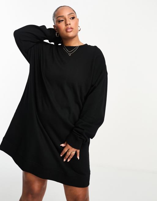 ASOS DESIGN Curve oversized mini sweatshirt dress in black ASOS