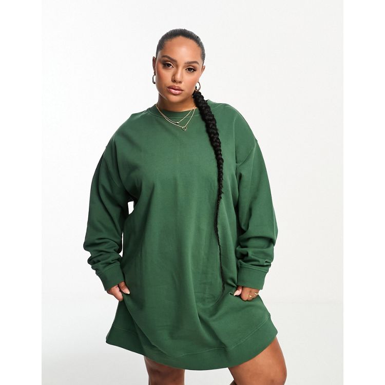 ASOS DESIGN seam detail oversized hoodie sweatshirt dress in khaki green