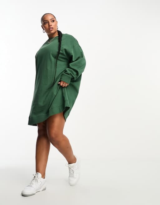 ASOS DESIGN seam detail oversized hoodie sweatshirt dress in khaki green