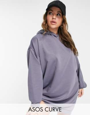 ASOS DESIGN Curve oversized mini sweatshirt hoodie dress in slate gray-Grey