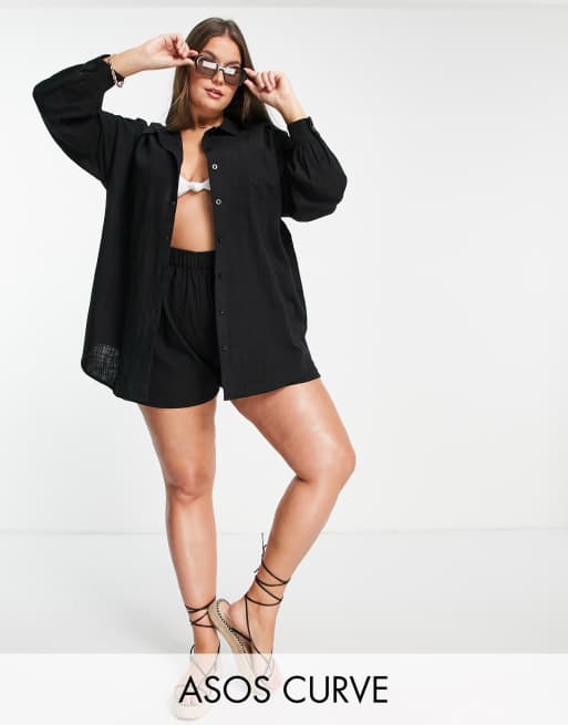 ASOS DESIGN Curve oversized natural beach shirt in black