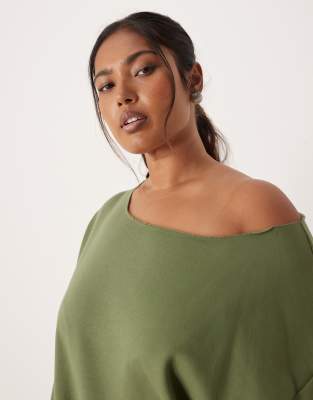 Asos Design Curve Oversized Off The Shoulder Sweatshirt In Green