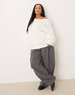 Asos Design Curve Oversized Off The Shoulder Sweatshirt In White