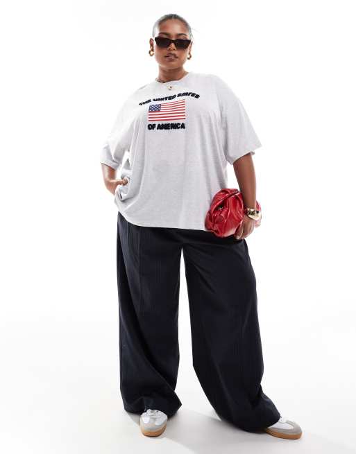 ASOS DESIGN Curve - Oversized og gråmeleret T-shirt med USA-flaggrafik, 3 af 4