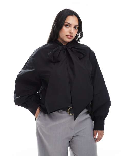 ASOS DESIGN Curve - Oversized overhemd met gestrikte hals - view 1