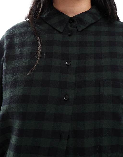 ASOS DESIGN Curve - Oversized overhemd van geborstelde stof in groene ruitjes, 3 van 4