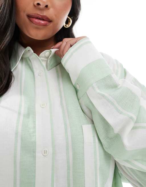 ASOS DESIGN Curve - Oversized overhemd van linnenmix met brede strepen, 2 van 4