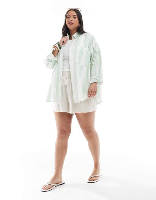 ASOS DESIGN Curve - Oversized overhemd van linnenmix met brede strepen, 3 van 4