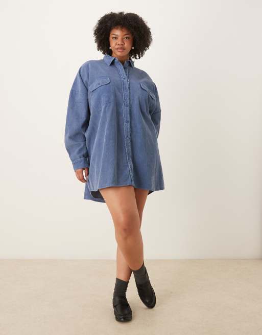 ASOS DESIGN Curve - Oversized overhemdjurk met zakken in denimblauw met wassing, 2 van 4