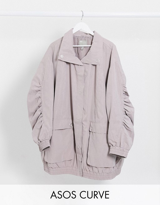 ASOS DESIGN Curve oversized parka with extreme sleeves in lilac