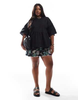 Asos Curve Asos Design Curve Oversized Peplum Short Sleeve Linen Blend Smock Top