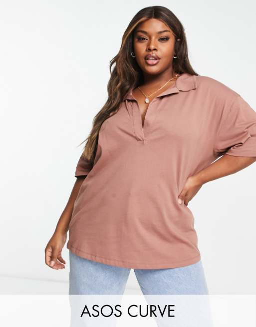 ASOS DESIGN Curve oversized polo T-shirt in brown