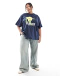 [ASOS Curve] ASOS DESIGN Curve oversized primrose flower t-shirt in navy XL NAVY