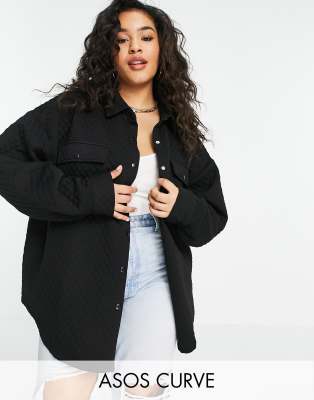 ASOS DESIGN Curve oversized quilted shacket in black - ASOS Price Checker