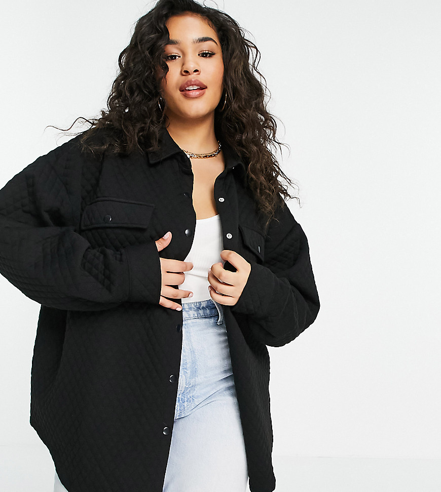 ASOS DESIGN Curve oversized quilted shacket in black
