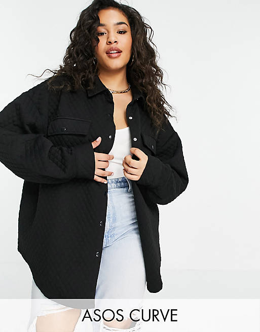 ASOS DESIGN Curve oversized quilted shacket in black | ASOS