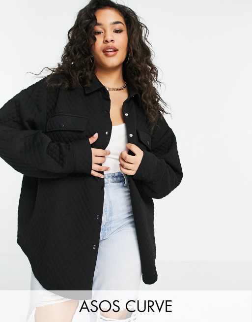 ASOS DESIGN Curve oversized quilted shacket in black | ASOS