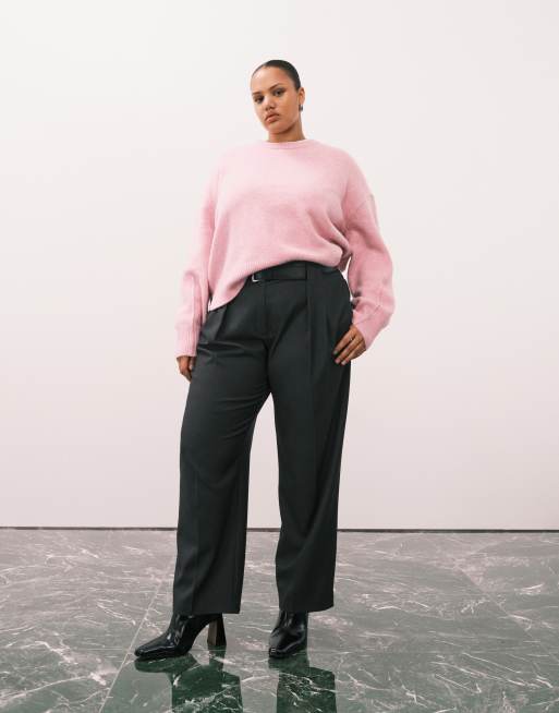 ASOS DESIGN Curve - Oversized rechte trui met ronde hals en zijsplit in roze, 3 van 4