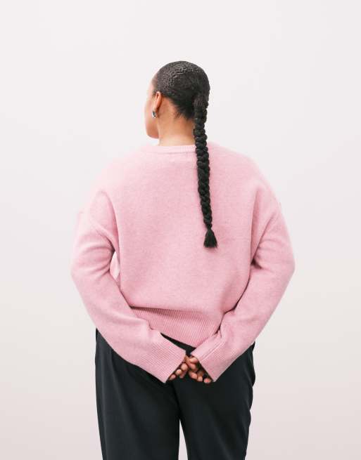 ASOS DESIGN Curve - Oversized rechte trui met ronde hals en zijsplit in roze, 4 van 4