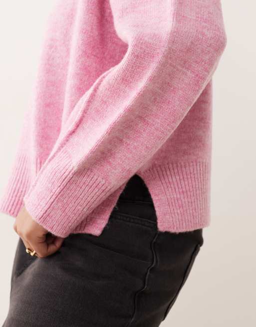 ASOS DESIGN Curve - Oversized rechte trui met ronde hals en zijsplit in roze, 2 van 4
