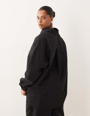 Asos Curve Asos Design Curve Oversized Rhinestone Shirt In Black