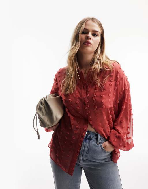 ASOS DESIGN Curve - Oversized rustrød skjorte i dobbyvævet stof