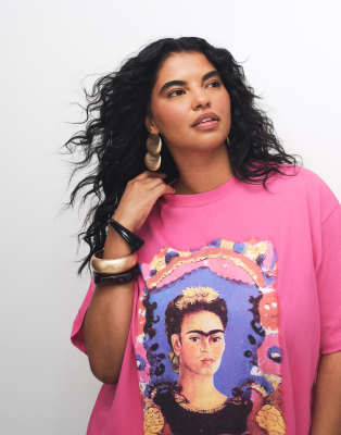 Asos Curve Asos Design Curve Oversized Self Portrait The Frame Art T-shirt In Pink