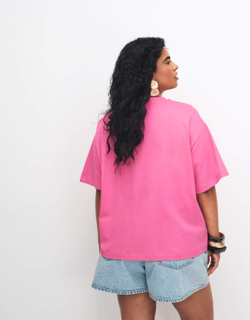 ASOS DESIGN Curve Oversized Self portrait the frame art T-shirt in pink, 4 of 7